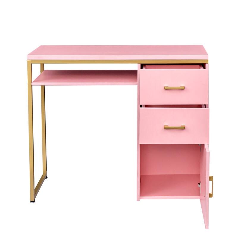 38.19" W Particle Board Computer Desk Manicure Table with 2 Drawers and 1 Cabinet