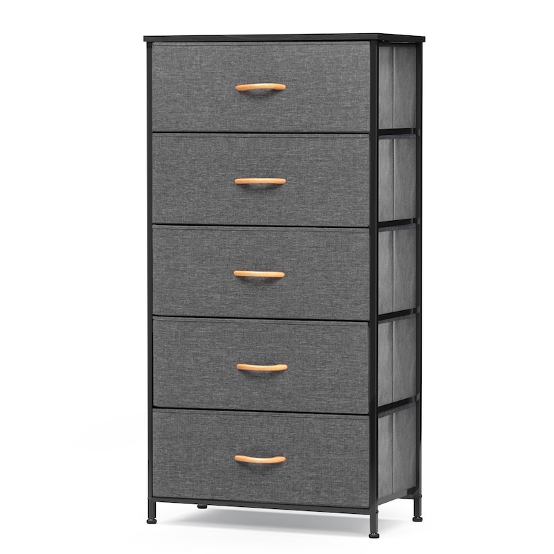 Pellebant Fabric Vertical Dresser Storage Chest Tower with 5 Drawers