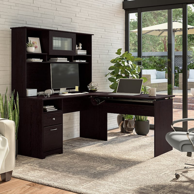 60W 3-position L-shaped Sit to Stand Desk with Hutch by Bush Furniture