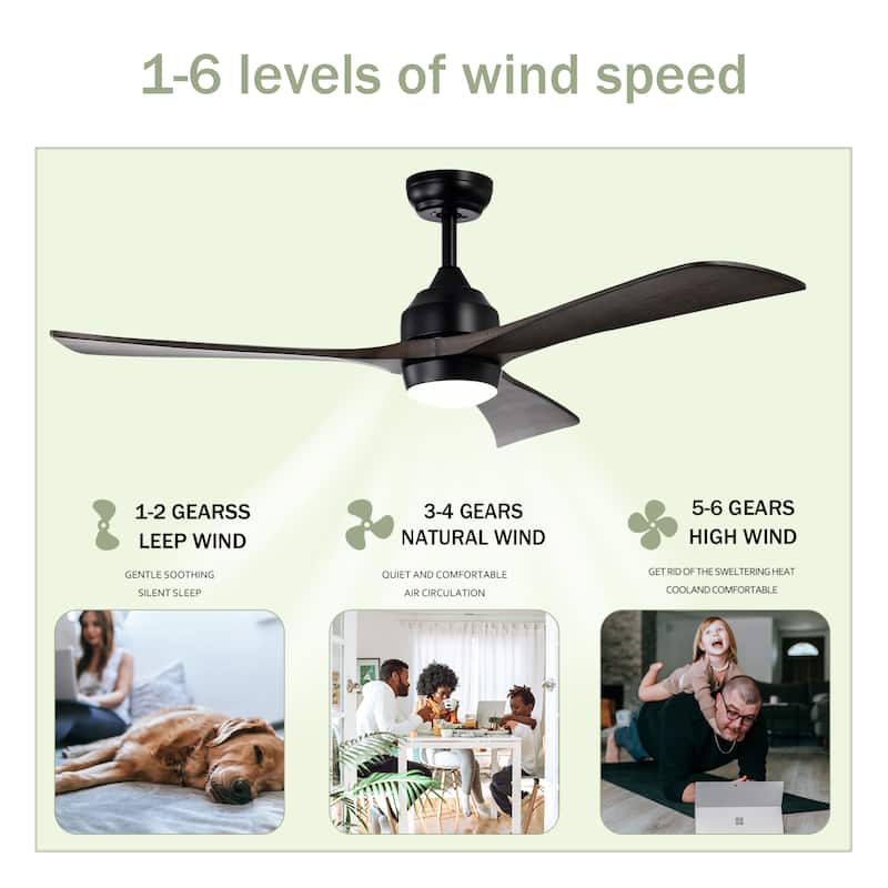 52" Solid Wood Blades Ceiling Fan with Lights Remote Control, Quiet DC Motor 3 Blade Ceiling Fans 6 Speed Levels