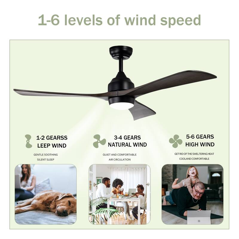 Sofucor 52 Inch Quiet Ceiling Fan with 3 Solid Wood Blades,Light & Remote,Reversible Ceiling Fan,for Patio Living Room,Bedroom