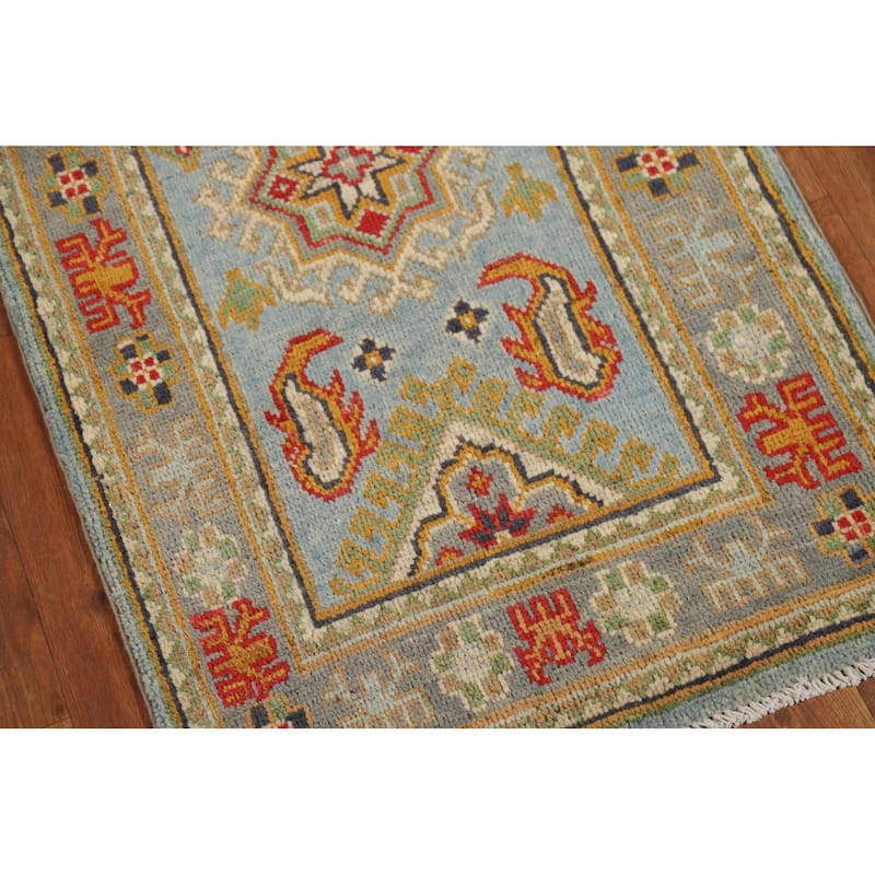 Geometric Kazak Oriental Accent Rug Hand-Knotted Wool Carpet - 2'0" x 3'0"
