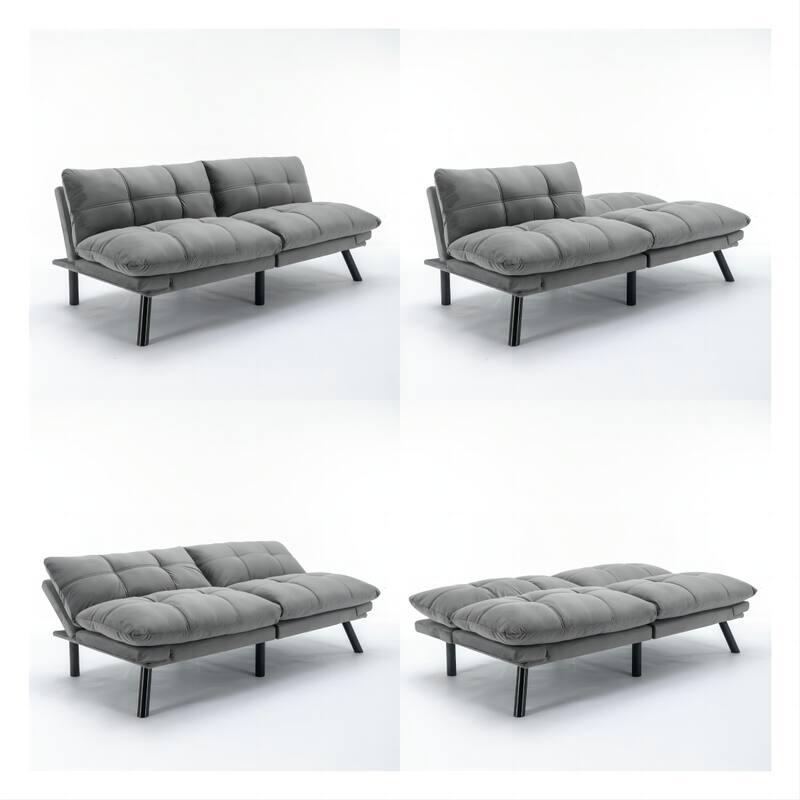 Velvet Sofa Bed with Adjustable Armrest and Backrest