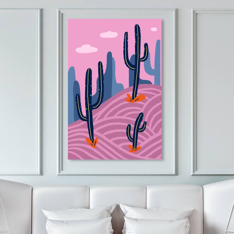 Wynwood Studio Nature and Landscape Pink Desert Cactus Purple and Pastel Violet Modern & Contemporary Wall Art Canvas Print - 45 x 30