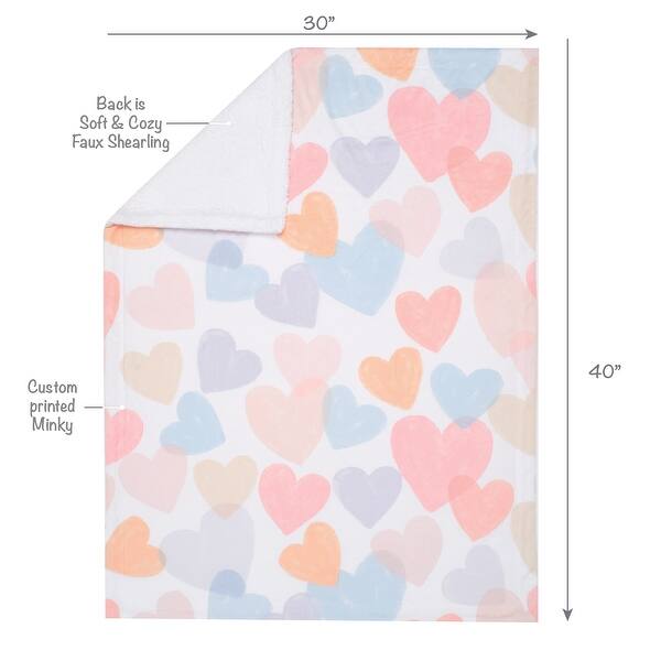 Bedtime Originals Rainbow Hearts White/Pink/Purple Soft Fleece Baby Blanket