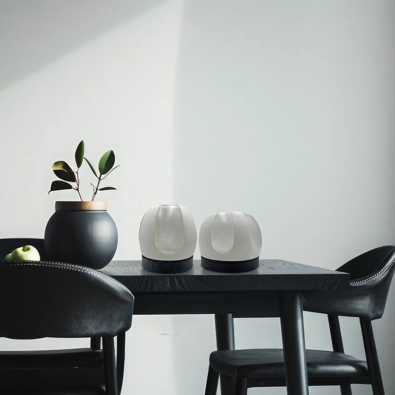 Set of 2 Decorative Handmade Glass Serene Spheres Vase in White