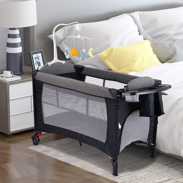 slide 2 of 12, 3 In 1 Foldable Baby Playard With Bassinet and Changing Table