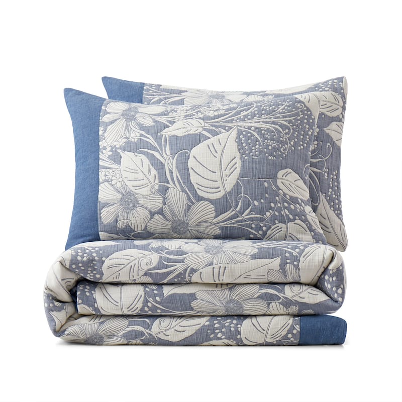 100% Cotton Gauze Double-Layer Floral Jacquard Duvet Cover Set