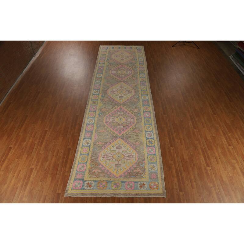 Hand Knotted Oriental 100% Wool Carpet Transitional All-Over Brown Oushak Area Rug - 20' 1'' X 5' 11''