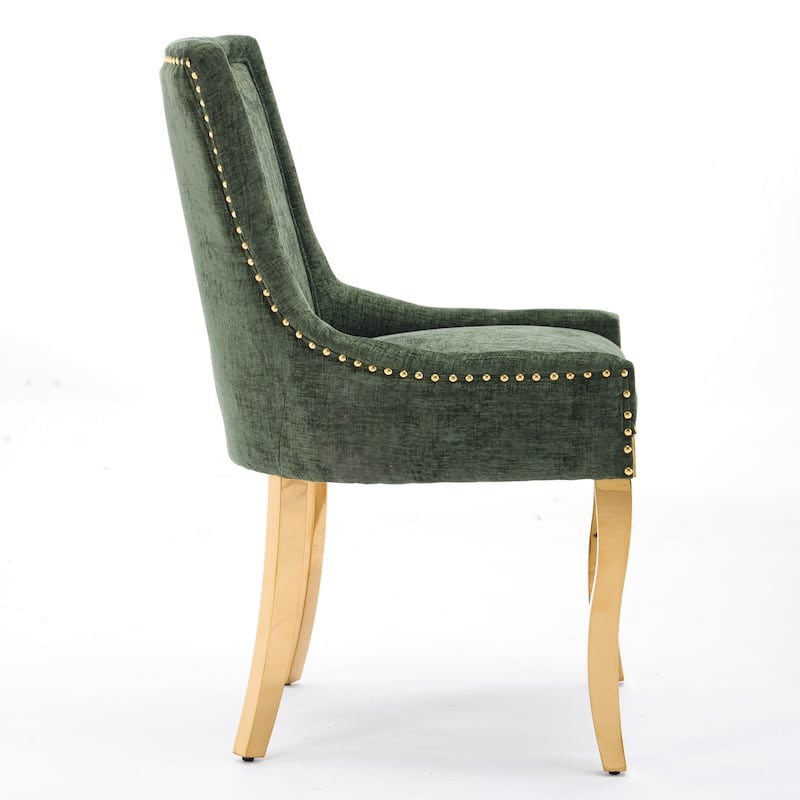 Modern Dining Chairs, Upholstered Accent Chair with Plated Legs & Rivet Trim, Set of 2