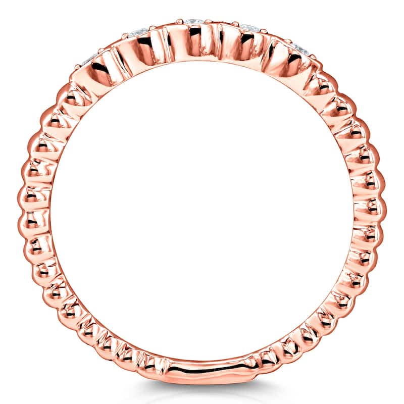 Kobelli 0.05 Carats Natural Diamond Solid 10k Gold Ribbed Navette Pattern Stacking Band