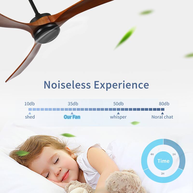 72 Inch Wood Ceiling Fan with Remote Control, Low Profile Ceiling Fan Without Light,Noiseless Reversible DC Motor with Timer