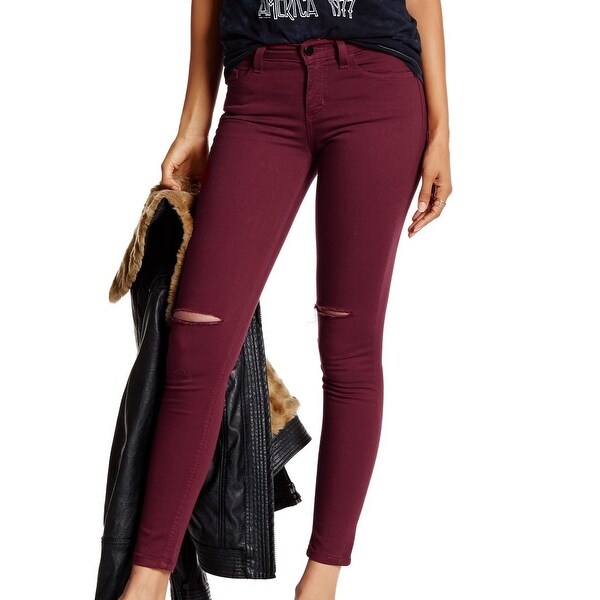 maroon ripped skinny jeans