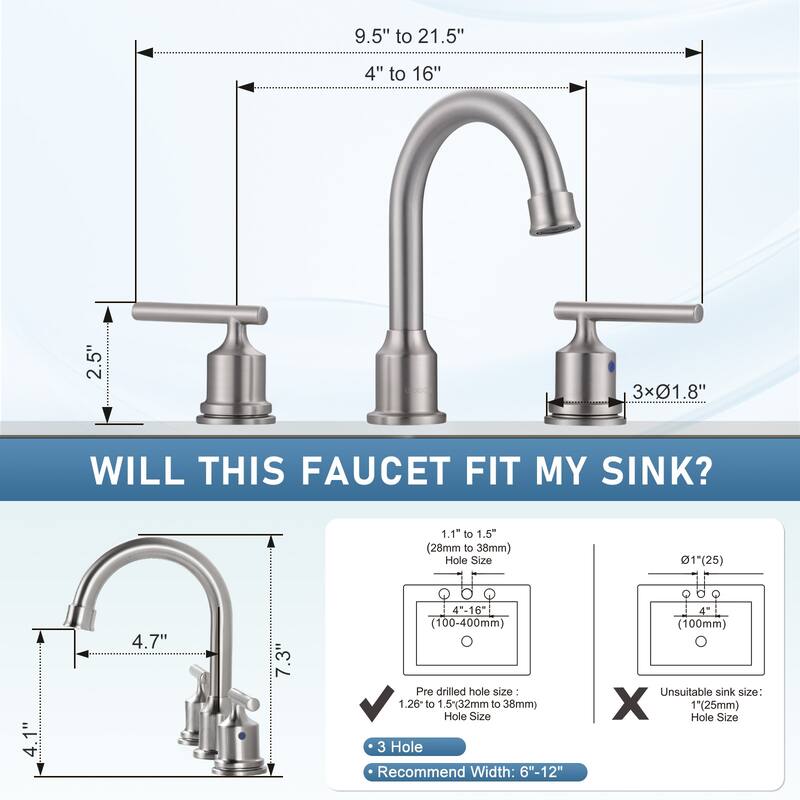 WOWOW 8 in. Widespread Double-Handle Bathroom Faucet with Drain Kit