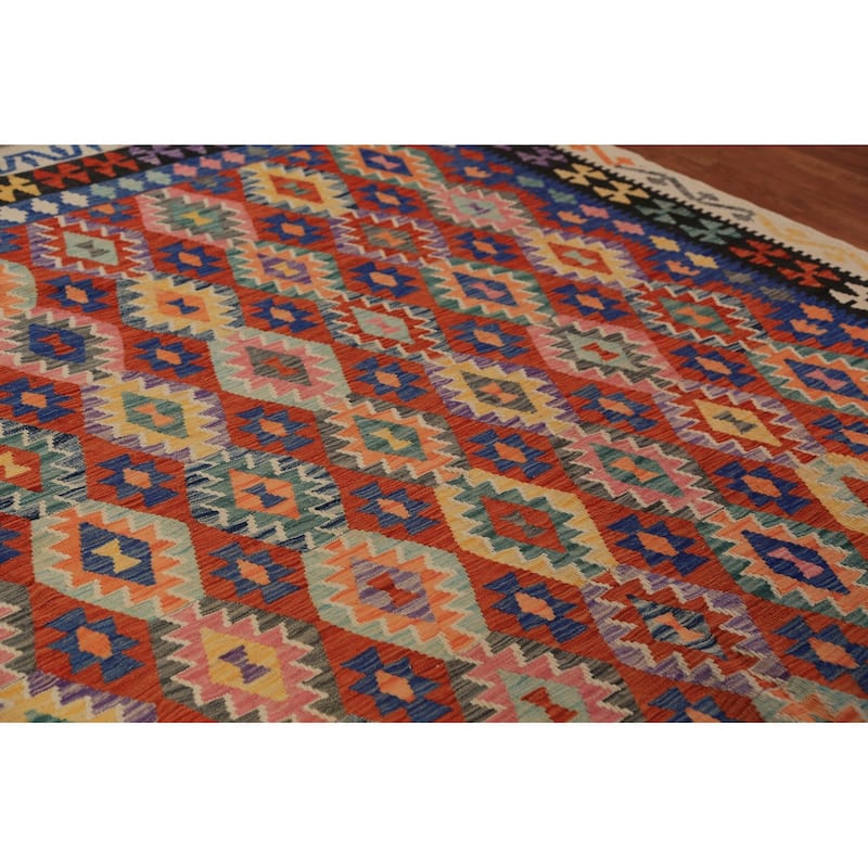 All-Over Kilim Oriental Area Rug Hand-Woven Wool Carpet - 8'5"x 9'9"