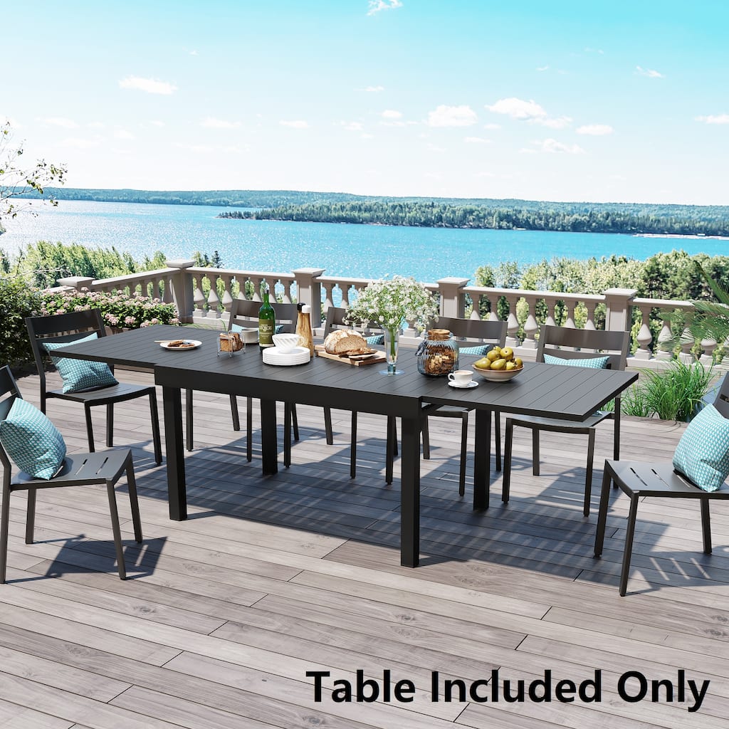 Outdoor Aluminum Expandable Patio Dining Table Adjustable Extension Leaf for 6/8/10 Person
