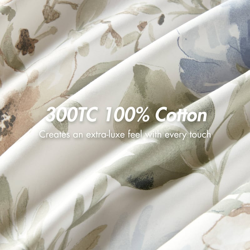 Harbor House Blue Herbal 6 Piece Cotton Sateen Print Oversized Comforter Set
