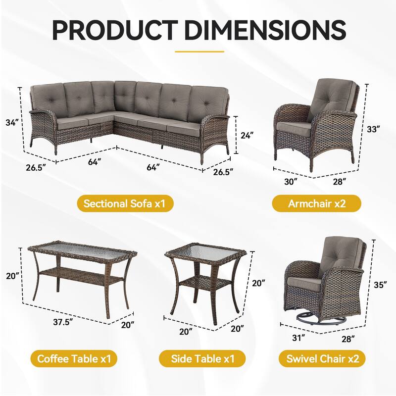 Outdoor Sectional Sofa with Cushion Funiture Set