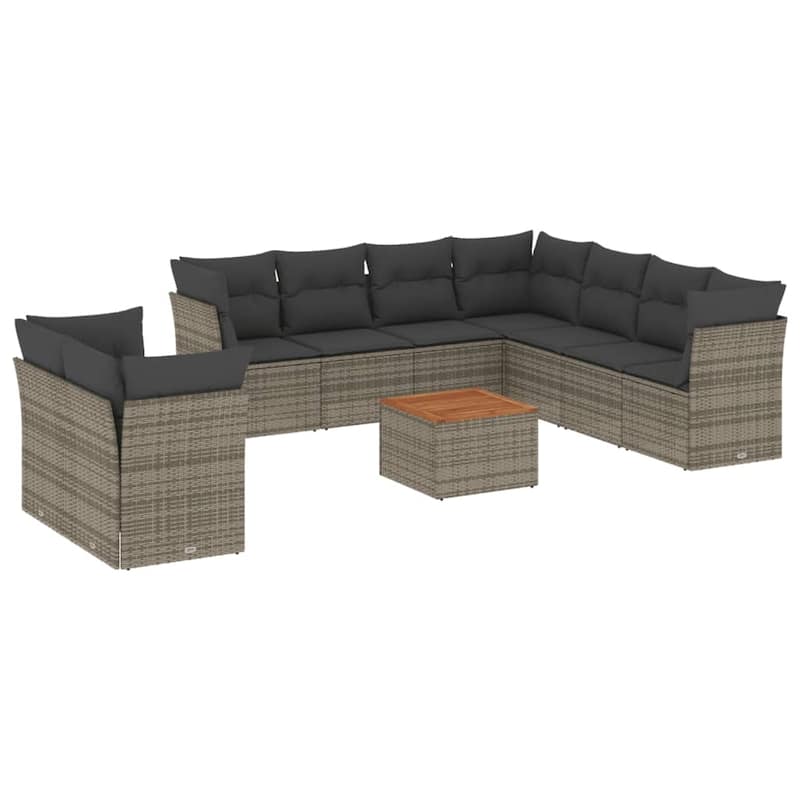 vidaXL Patio Sofa Set with Cushions Outdoor Furniture 10 Piece Poly Rattan - 24.4" x 24.4" x 27.2"