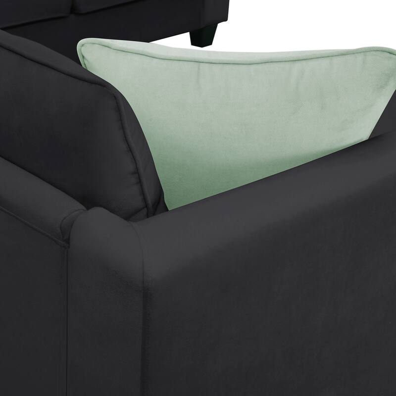 Black 112'' Spacious L-Shaped 7-Seat Modular Sectional Sofa with Ottoman and 3 Pillows, Durable Wood and Iron Frame