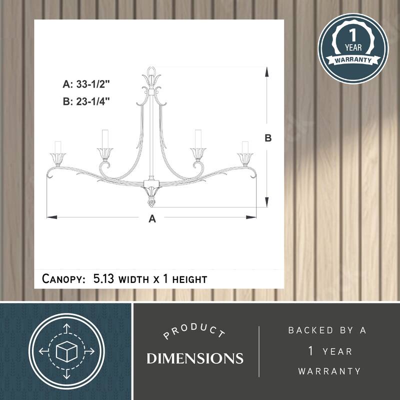 Austen 4L Linear Candle Chandelier Island Pendant Light Fixture - 33.5-in. W x 23.25-in. H x 33.5-in. D