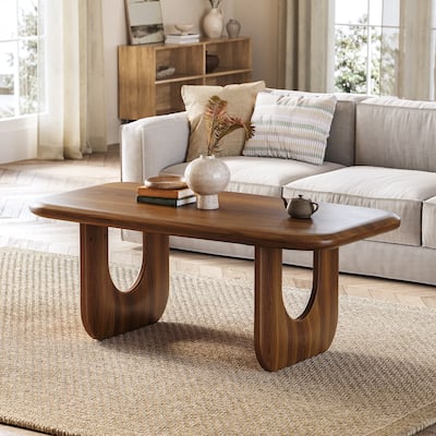 Farmhouse Coffee Table, 47 Inches Wooden Rectangular Center Tables with Rounded Corners