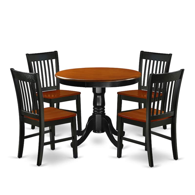 East West Furniture Kitchen Table Set Contains a Round Dining Table and Solid Wood Seat Chairs, Black & Cherry(Pieces Options)