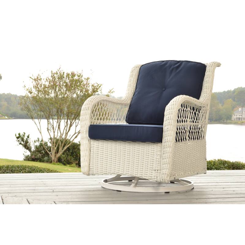 Rio Vista Outdoor Wicker Swivel Glider Chair with Cushions - White