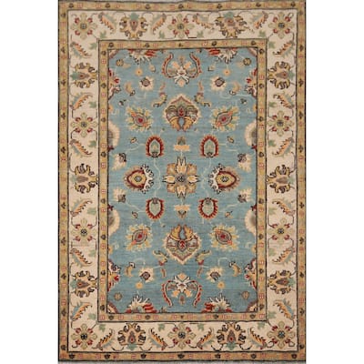 Light Blue Oushak Oriental Accent Rug Handmade Wool Carpet - 4'1" x 5'8"