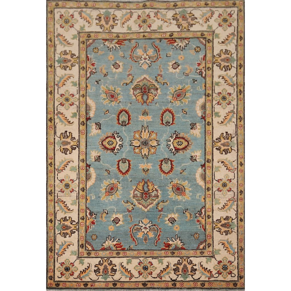 Light Blue Oushak Oriental Accent Rug Handmade Wool Carpet - 4'1" x 5'8"