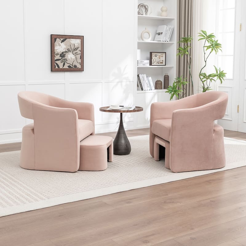 SEYNAR Modern Glam Velvet Accent Armchair Open Back with Ottoman Set of 2