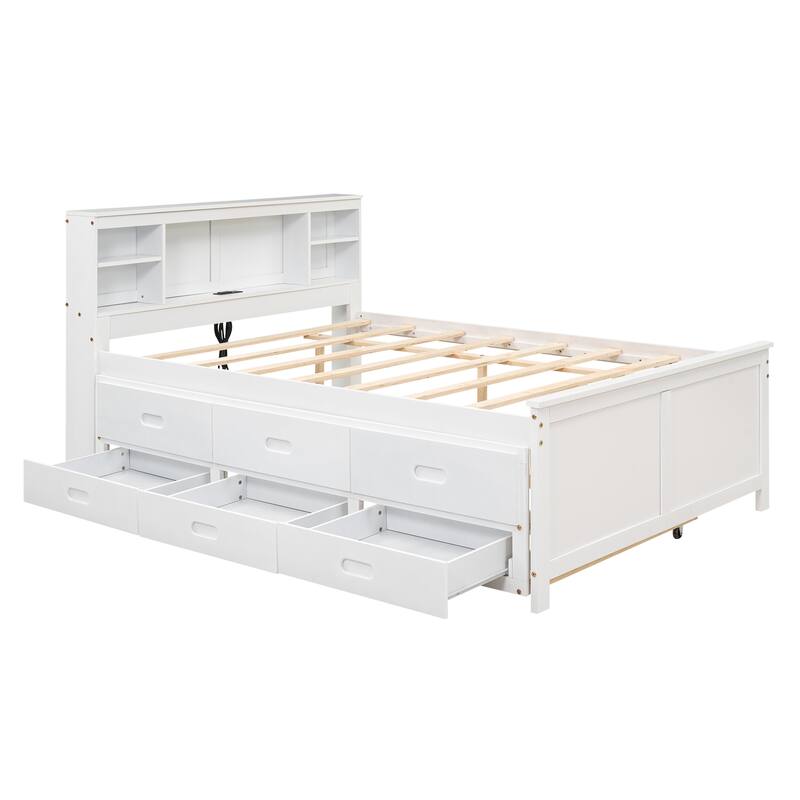 Full Size Platform Bed with Storage Headboard