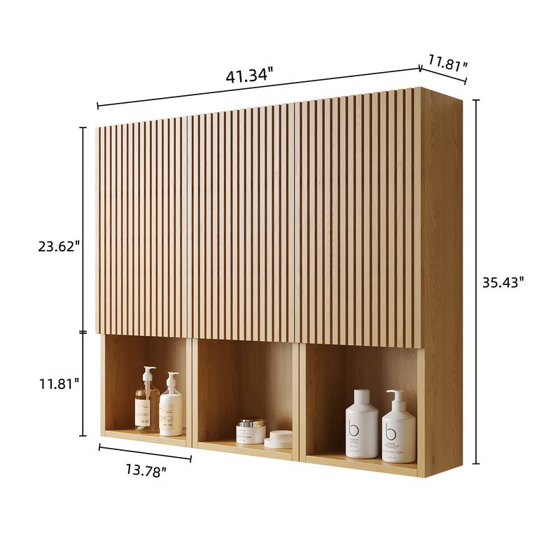 41" Bathroom Wall Mounted Cabinet, Composed of 3 Cabinets with Doors and Open Compartments, Can be Used in Combination