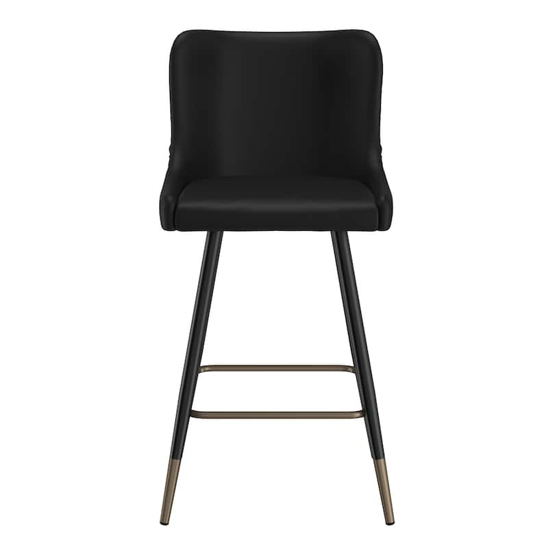 Contemporary Faux Leather and Metal 26" Counter Stool, Set of 2 - N/A