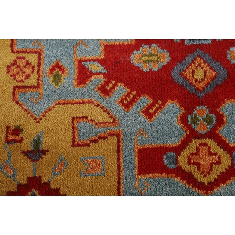 Geometric Kazak Oriental Foyer Rug Hand-Knotted Wool Carpet - 3'11"x 5'11"