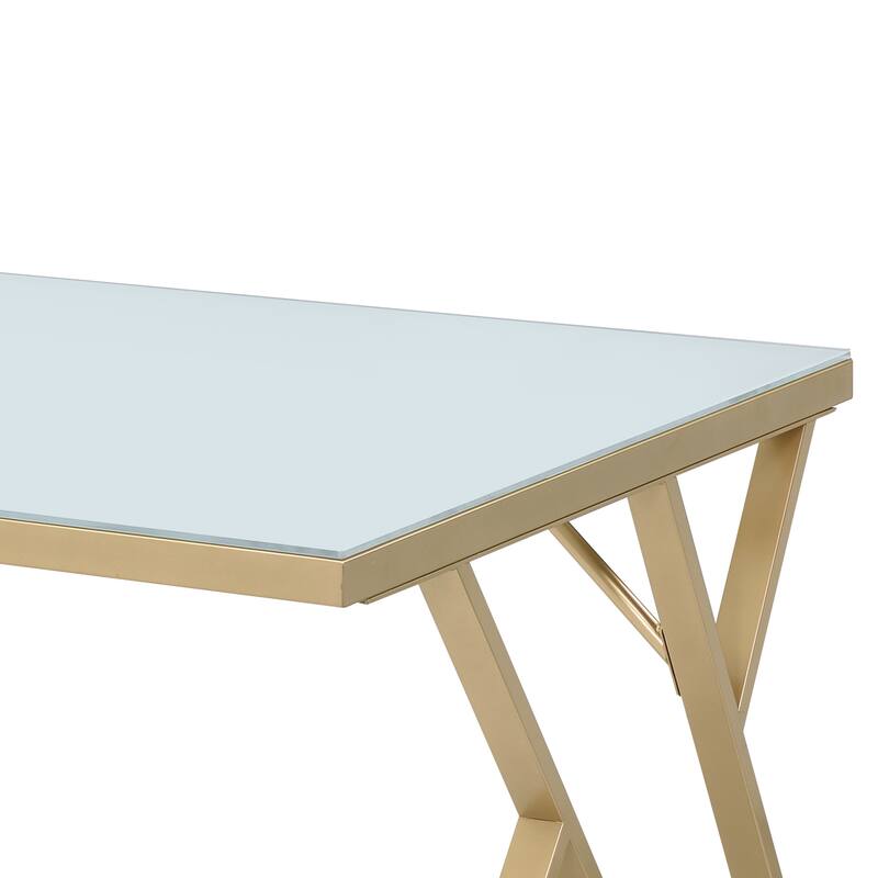Furniture of America Daanyal Glam 60-inch Glass Dining Table with Gold Frame