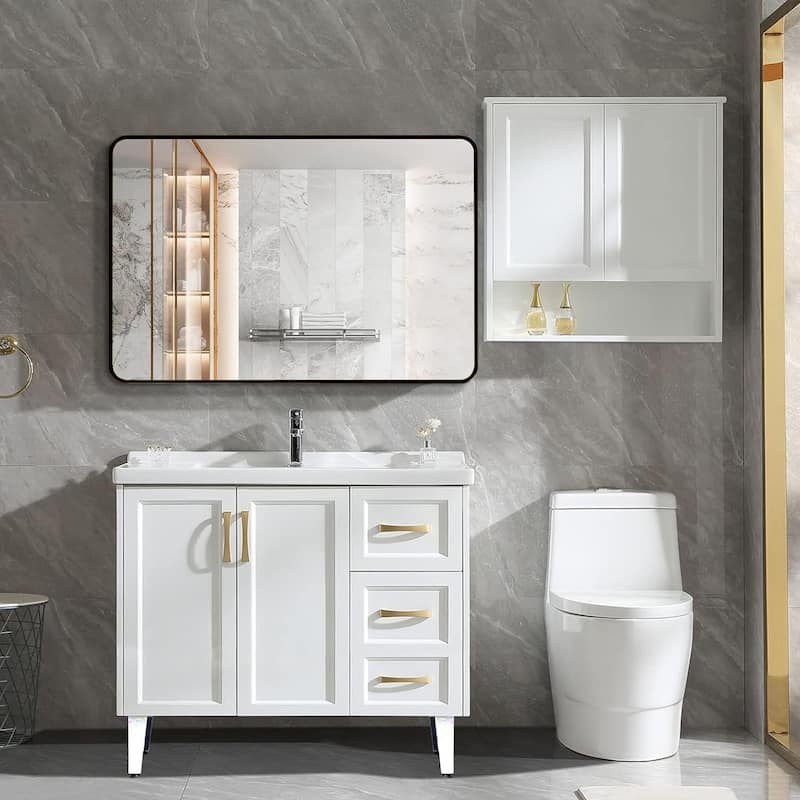 Bathroom Mirror for Over Sink Wall Mirror Metal Frame Rounded Rectangular Vanity Mirrors for Bedroom Living Room Entryway Decor - 30" x 40" - Black