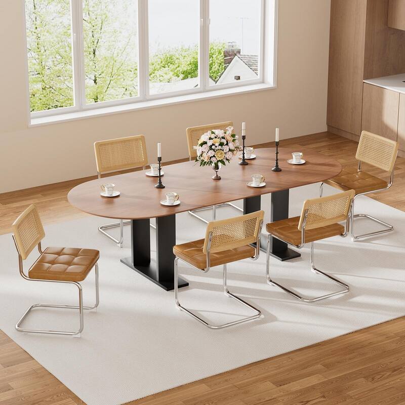 Natural Rattan Dining Chairs Set of 4, Modern Dining Room Chairs with Solid Wood Back, Mid Century Breuer Design Inspired