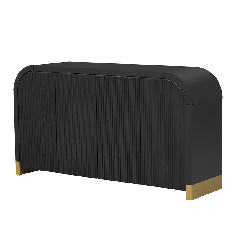 Wavy 4-Door Buffet Sideboard, Curved Design Door Storage Cabinet with Adjustable Shelves