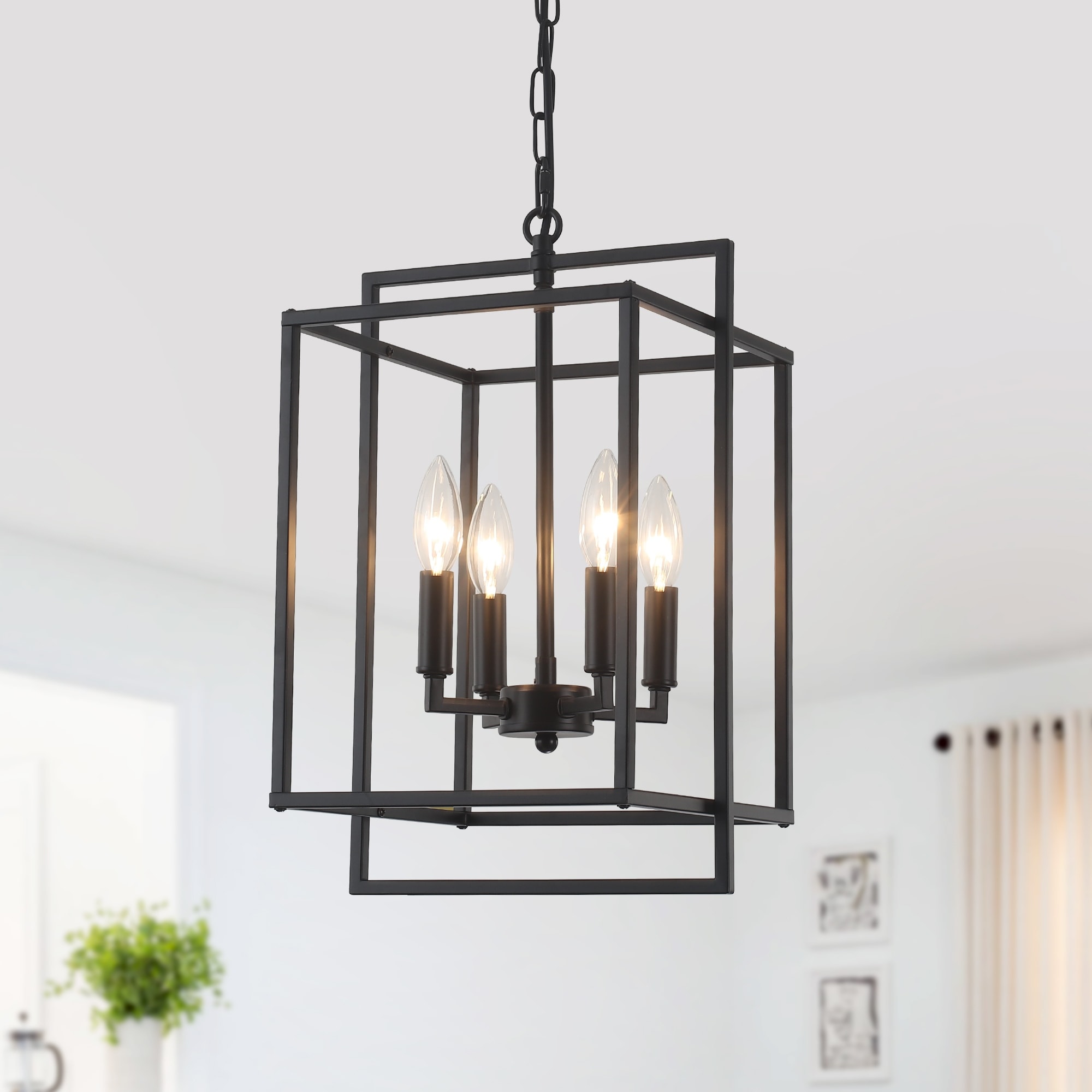 4-Light Modern Farmhouse Foyer Lighting Fixtures, Rustic Geometric Chandeliers for Dining Room Stairway