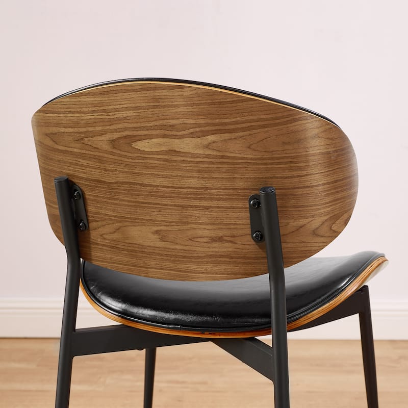 Mid-Century Faux Leather Upholstered Wood Accent Desk Chair