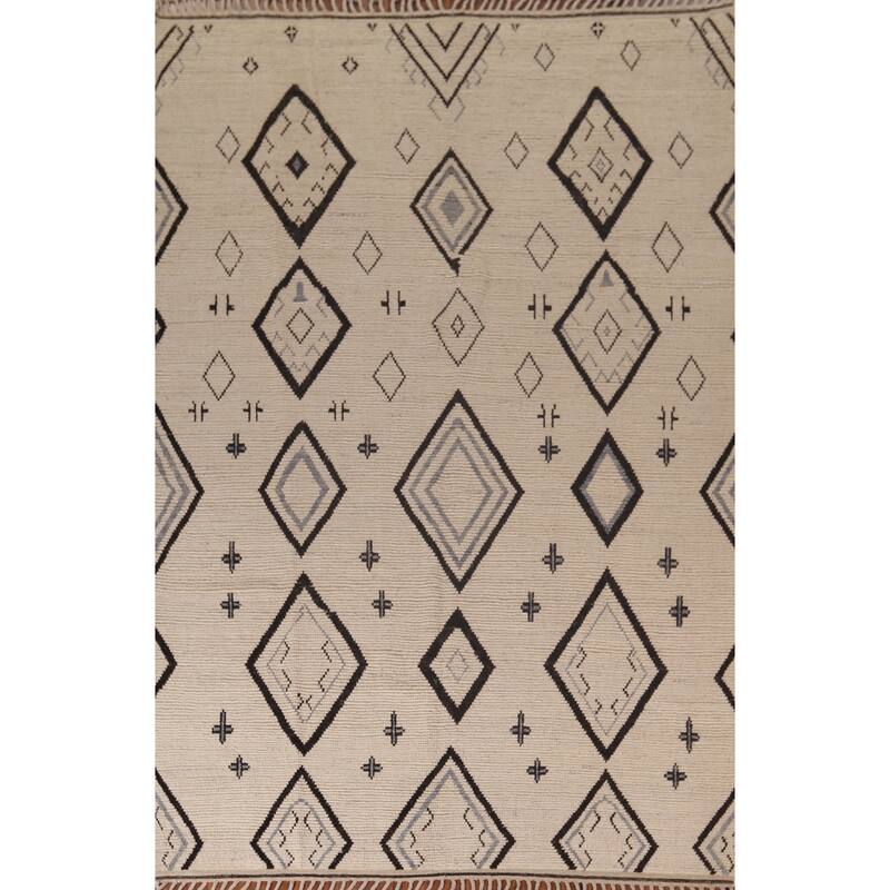 All-Over Geometric Moroccan Modern Area Rug Handmade Wool Carpet - 7'8"x 10'10"