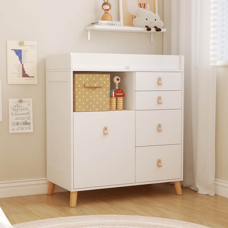 Storage Dresser Chest w/Changing Station for Infant Kids Bedroom White