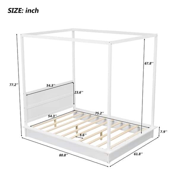 dimension image slide 0 of 4, Canopy Bed Frame with Headboard, 4 Posters Wooden Bed Frame, No Box Spring Needed, Mattress Foundation Platform Bed for Kids