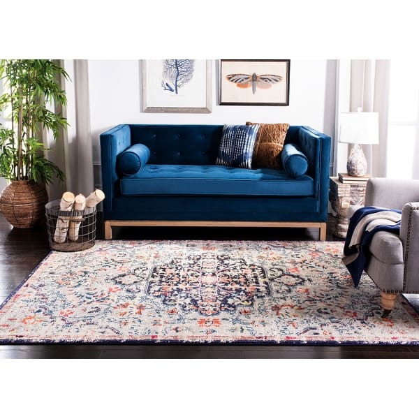 Navy SAFAVIEH Madison Collection MAD473K Boho Chic Medallion Distressed Non-Shedding Living Room Bedroom Dining Home Office Area Rug 5'3 x 7'6 Teal 