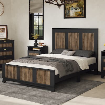 Platform Bed with Wooden Strip Decoration