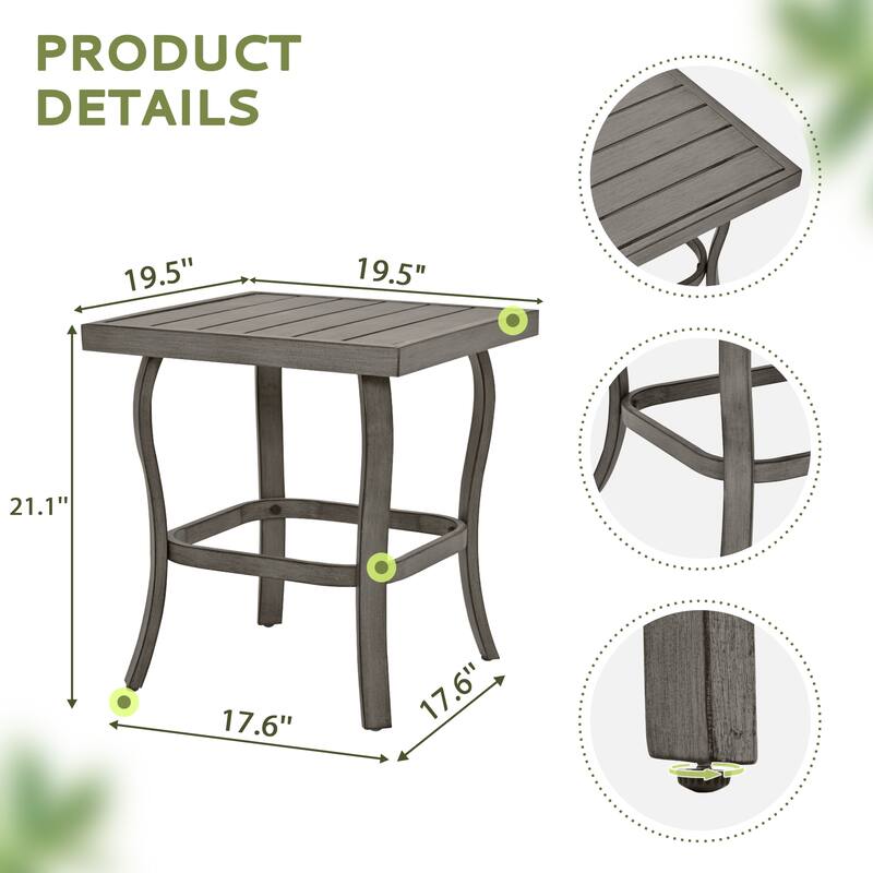 5-Piece Aluminum Patio Conversation Set with End Table, Ottoman and Light Gray Cushions
