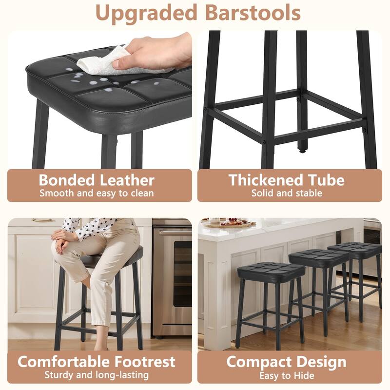 VECELO 24 Inch Backless Barstools (Set of 4), Counter Height Bar Stools for Kitchen Island Counter, Leather Kitchen Stools