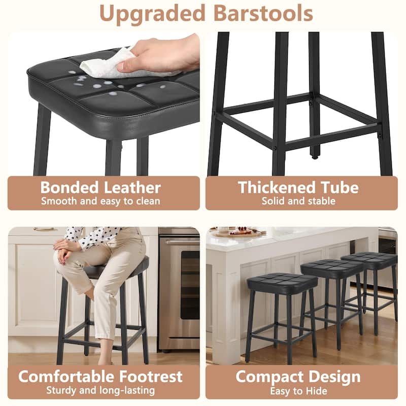 VECELO 24 Inch Counter Height Bar Stools, Backless Bar Stools Set of 2/4/6, Leather Kitchen Stools