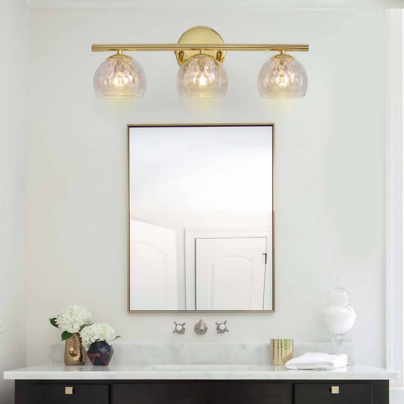 Gold Finish Bathroom Vanity Wall Sconce Glass Shade